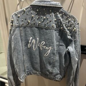 “Wifey” Denim Jacket with Pearl Accents